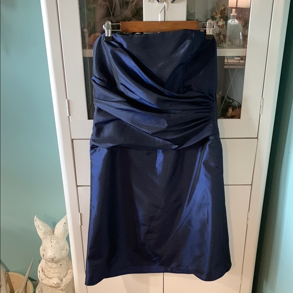 Amsale sz 14 Elegant Navy Blue Women's Strapless Formsl Dress euc